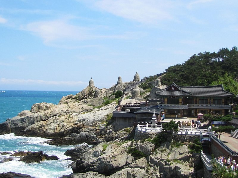 Haedong Yonggungsa temple built onto the rocks above the sea at Busan