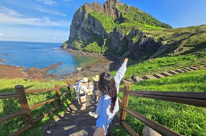 Seongsan Ilchulbong rising from the coast on Jeju